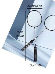 2入組條紋和字母圖案鐵合金羽毛球拍 - 黑與白 - 查看 2