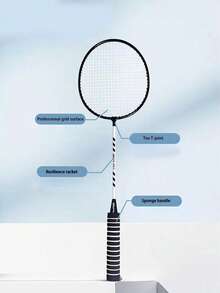 2入組條紋和字母圖案鐵合金羽毛球拍 - 黑與白 - 查看 3