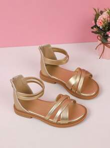 Dép quai ngang mắt cá chân kim loại Criss Cross cho bé gái ngoài trời - Vàng - Xem 1
