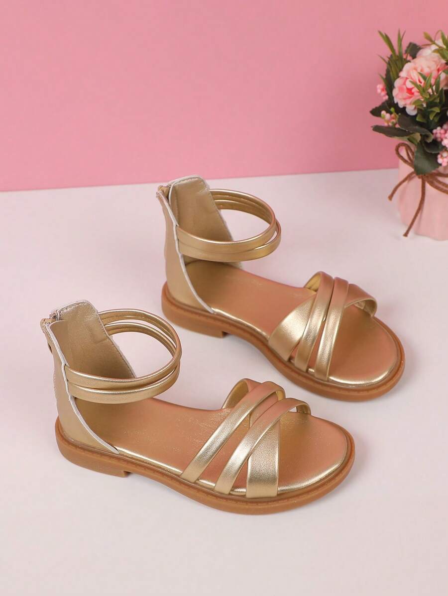 Dép quai ngang mắt cá chân kim loại Criss Cross cho bé gái ngoài trời - Vàng - Xem 1