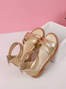 Dép quai ngang mắt cá chân kim loại Criss Cross cho bé gái ngoài trời - Vàng - Xem 2