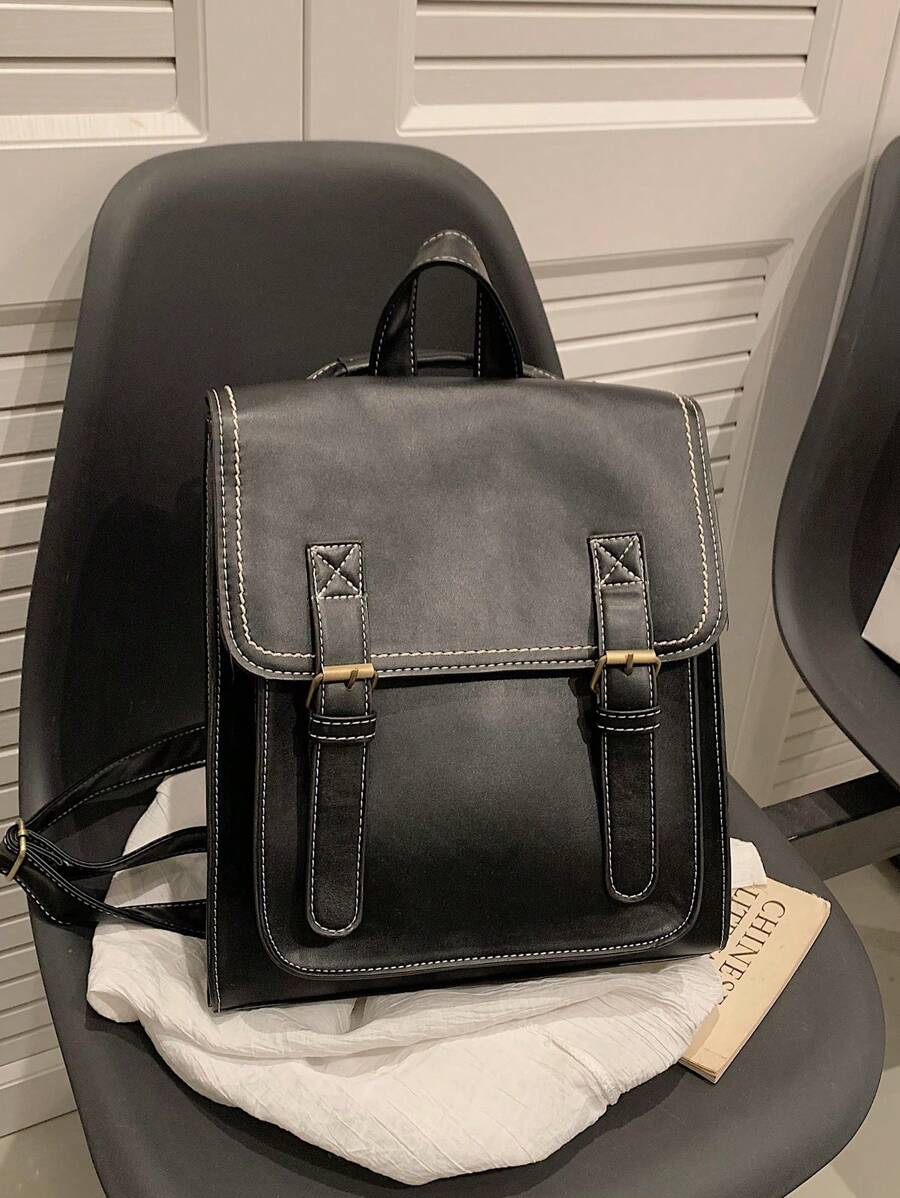 Ba lô đeo vai thời trang và thanh lịch với màu sắc đơn giản, đường chỉ may ô tô và kiểu dáng đa năng, hoàn hảo cho việc mua sắm và du lịch - màu đen - Xem 1