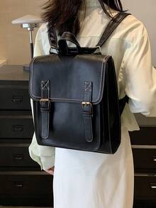 Ba lô đeo vai thời trang và thanh lịch với màu sắc đơn giản, đường chỉ may ô tô và kiểu dáng đa năng, hoàn hảo cho việc mua sắm và du lịch - màu đen - Xem 2