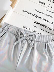 SHEIN Cô Gái Trẻ Màu bạc Màu thuần Phong cách đường phố Thành thị Thời trang Toàn trận Quần short Cho mùa hè - Bạc - Xem 3