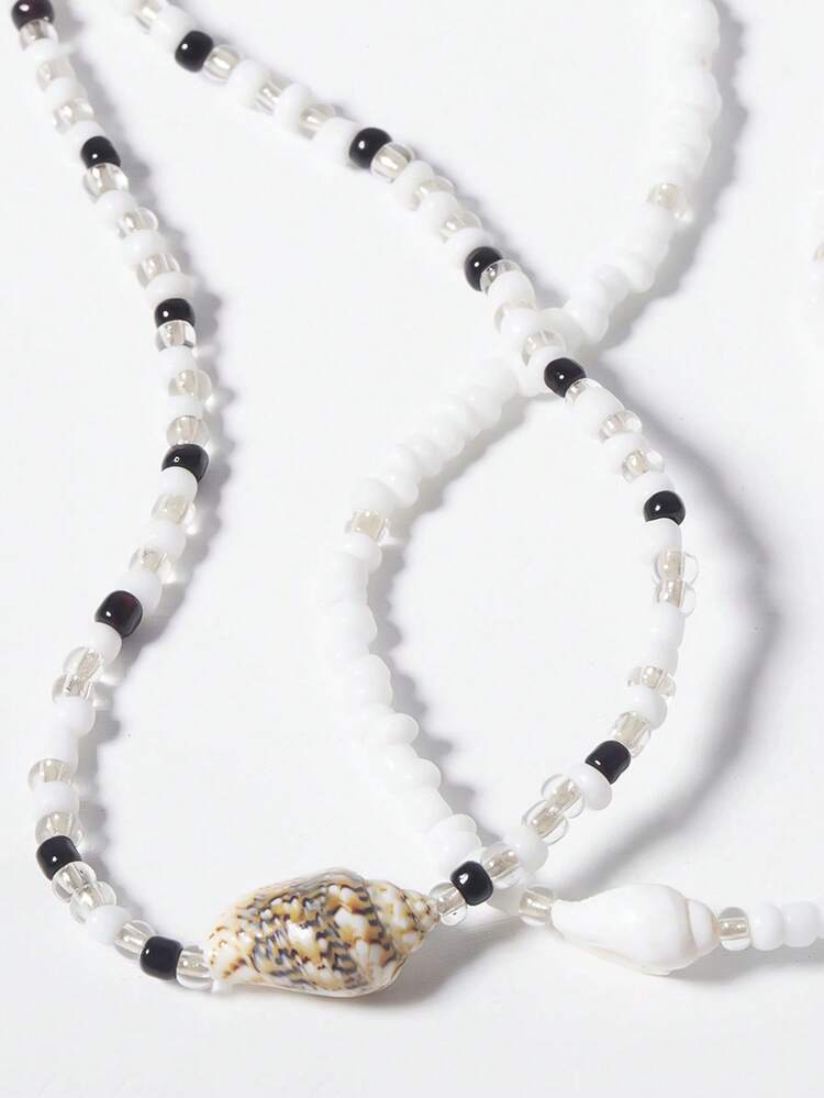 2pcs/set Boho Zinc Alloy Conch Decor Beaded Necklace For Women For Vacation - Multicolor - View 3