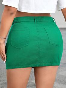 SHEIN EZwear Plus High Waist Bodycon Denim Skirt - Green - View 2