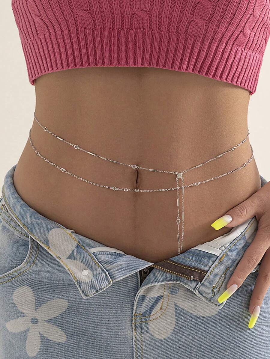 2 cái/bộ Chuỗi trang trí chuỗi hạt thời trang dành cho phụ nữ để trang trí cơ thể - Bạc - Xem 1