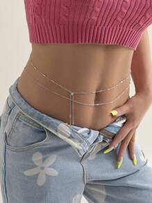 2 cái/bộ Chuỗi trang trí chuỗi hạt thời trang dành cho phụ nữ để trang trí cơ thể - Bạc - Xem 2