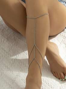 1條女士時尚簡約分層小牛皮鏈用於身體裝飾 - 銀色 - 查看 1