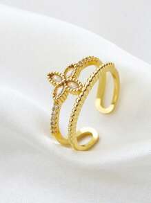 1入組魅力四射水鑽花朵裝飾開口戒指適合女士日常裝飾 - 彩色 - 查看 2