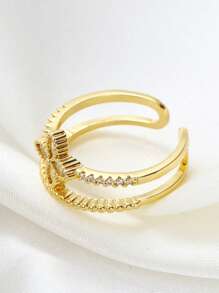 1入組魅力四射水鑽花朵裝飾開口戒指適合女士日常裝飾 - 彩色 - 查看 4