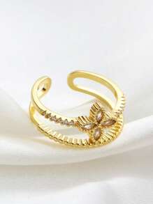 1入組魅力四射水鑽花朵裝飾開口戒指適合女士日常裝飾 - 彩色 - 查看 5