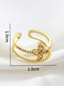 1入組魅力四射水鑽花朵裝飾開口戒指適合女士日常裝飾 - 彩色 - 查看 6