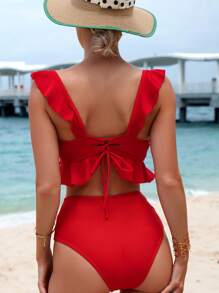 Swim Vcay 2-Piece Red Ruffle Swimwear Set For Women Summer - Red - View 2