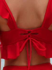 Swim Vcay 2-Piece Red Ruffle Swimwear Set For Women Summer - Red - View 4
