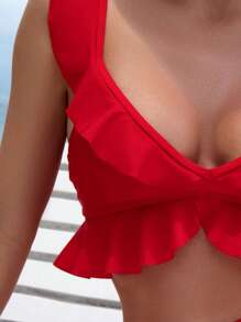 Swim Vcay 2-Piece Red Ruffle Swimwear Set For Women Summer - Red - View 5