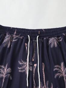 Manfinity RSRT 男士熱帶圖案T恤和腰部抽繩短褲套裝 - 藍白色 - 查看 5