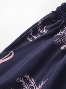 Manfinity RSRT 男士熱帶圖案T恤和腰部抽繩短褲套裝 - 藍白色 - 查看 6