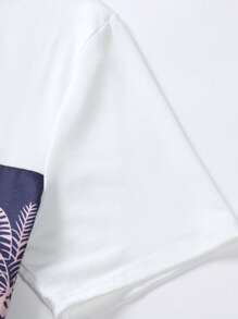 Manfinity RSRT 男士熱帶圖案T恤和腰部抽繩短褲套裝 - 藍白色 - 查看 7