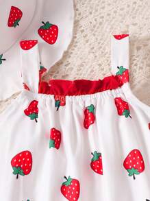 SHEIN Baby Girl Strawberry Print Cami Romper - White - View 3