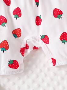 SHEIN Baby Girl Strawberry Print Cami Romper - White - View 4