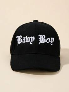 兒童字母刺繡時尚棒球帽適用於戶外遊玩 - 黑色 - 查看 2