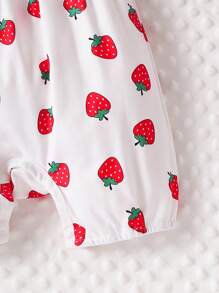 SHEIN Baby Girl Strawberry Print Cami Romper - White - View 5