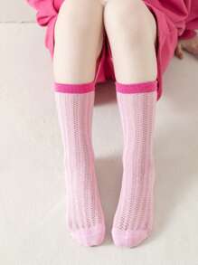 3pairs Girls Contrast Panel Breathable Fashionable Crew Socks For Daily Life - Multicolor - View 2