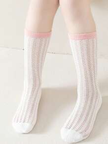 3pairs Girls Contrast Panel Breathable Fashionable Crew Socks For Daily Life - Multicolor - View 4