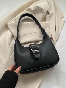 Small Hobo Bag Buckle Decor Black - Black - View 1