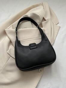 Small Hobo Bag Buckle Decor Black - Black - View 2