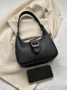 Small Hobo Bag Buckle Decor Black - Black - View 4