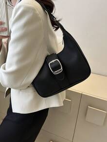 Small Hobo Bag Buckle Decor Black - Black - View 6