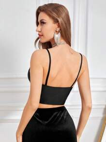 Zolique Áo khoác và áo lót dành cho xe tăng nữ Pha lê kim cương Bất đối xứng Chuỗi Tương phản Mesh cắt màu trơn Buổi tiệc - màu đen - Xem 2