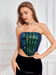 Allurite Áo nữ Bất đối xứng ghép mộng kim sa Khối Màu Buổi tiệc - Nhiều màu - Xem 3