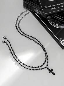2入組/套復古十字架吊飾多層次項鍊適合女士日常裝飾 - 黑色 - 查看 2
