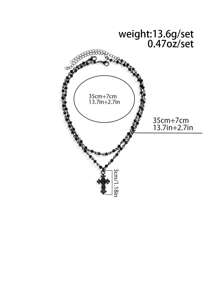 2入組/套復古十字架吊飾多層次項鍊適合女士日常裝飾 - 黑色 - 查看 4