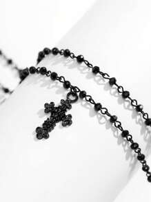 2入組/套復古十字架吊飾多層次項鍊適合女士日常裝飾 - 黑色 - 查看 5