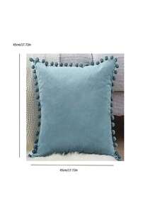 1入組無填充物絨球細節靠墊套，家居裝飾用簡約布藝枕套 - 灰色 - 查看 3