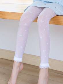 1對女孩蝴蝶樣式蕾絲拼接時尚褲襪適用於日常