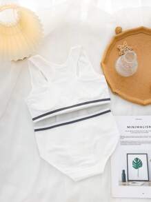 少女字母印花休閒內衣套裝 - 白色 - 查看 2