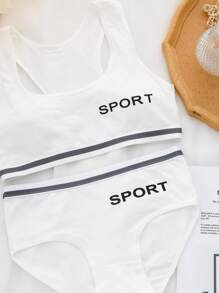 少女字母印花休閒內衣套裝 - 白色 - 查看 3