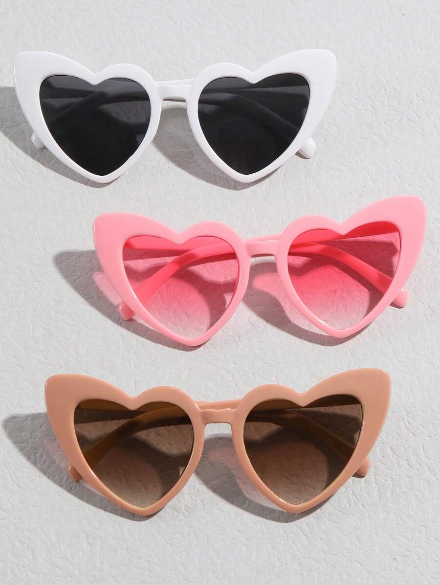 3副兒童心形框架設計可愛太陽眼鏡適用於度假