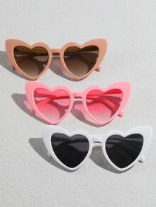 3副兒童心形框架設計可愛太陽眼鏡適用於度假