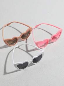 3副兒童心形框架設計可愛太陽眼鏡適用於度假