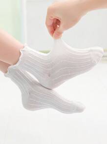 5pairs Girls Ruffle Trim Casual Crew Socks For Daily Life