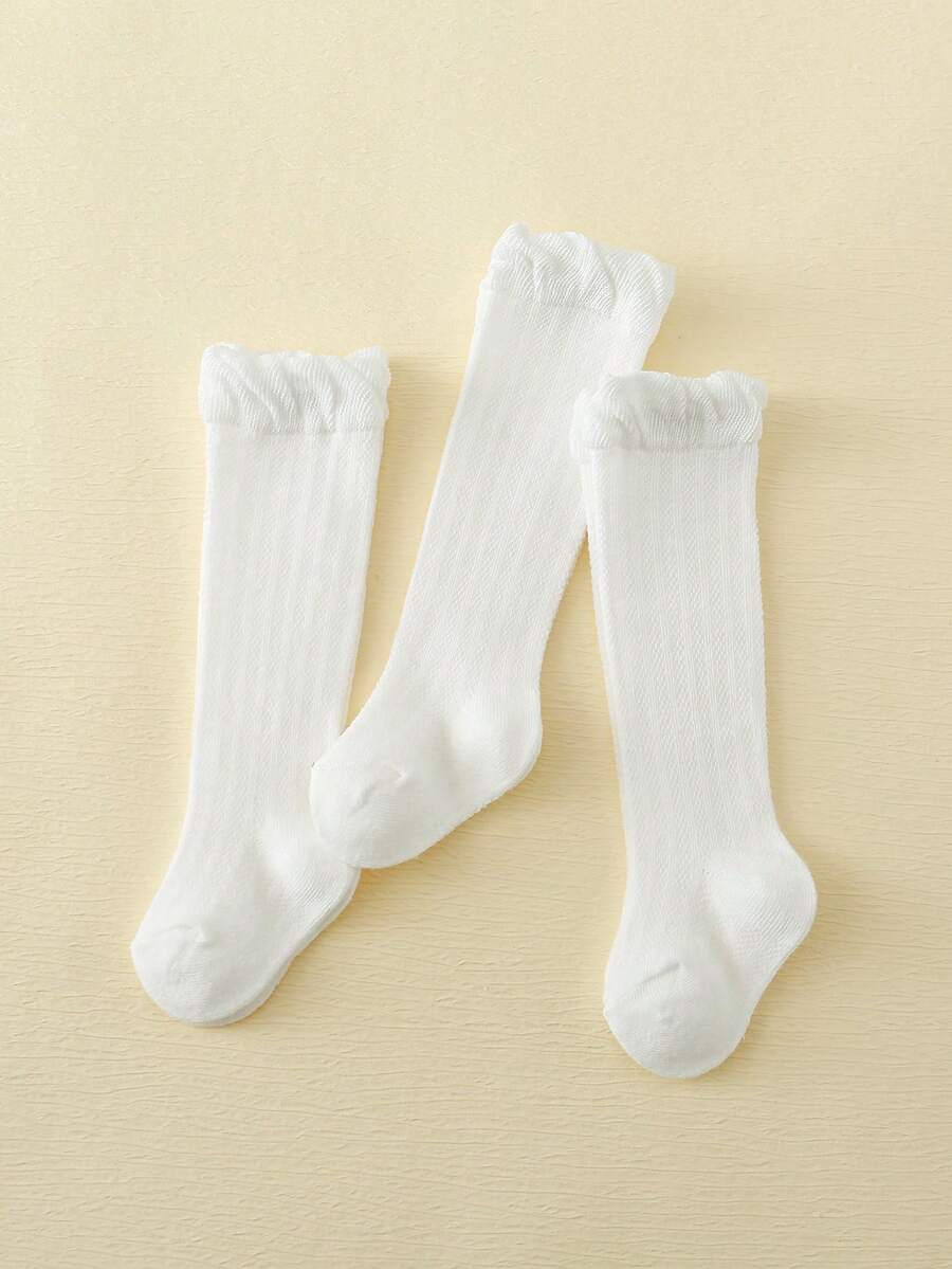 3雙嬰兒荷葉邊高筒襪 - 白色 - 查看 1