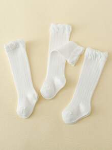 3雙嬰兒荷葉邊高筒襪 - 白色 - 查看 2
