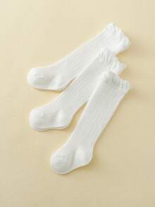 3雙嬰兒荷葉邊高筒襪 - 白色 - 查看 3