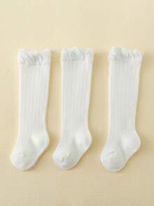3雙嬰兒荷葉邊高筒襪 - 白色 - 查看 4